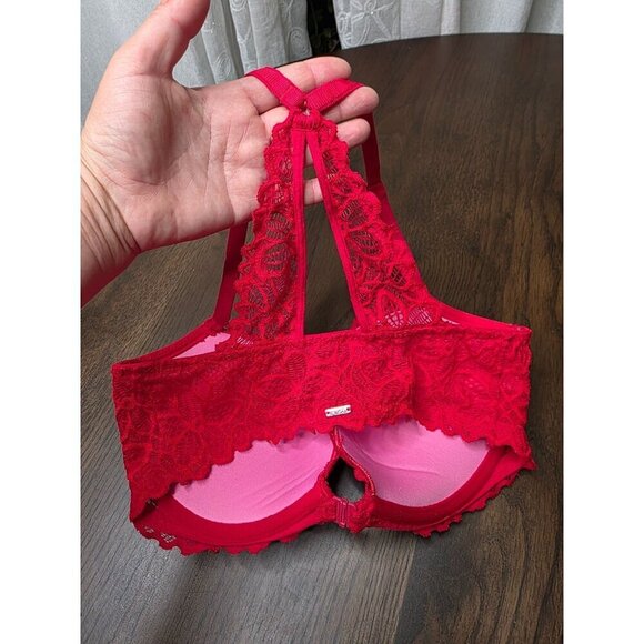 Red Lace Push-Up Bra With Halter Neck Design - Feminine & Stylish Intimates For - Picture 7 of 13